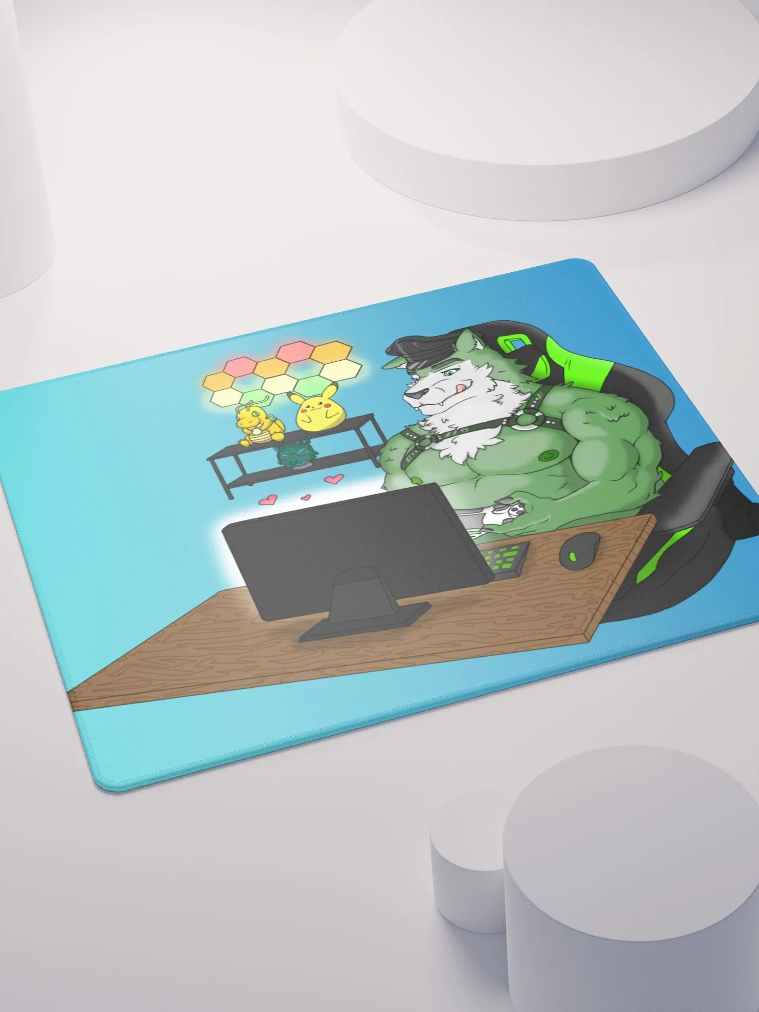 Cozy Wolf Dad Gaming Mouse Pad (Blue / Left) product image (8)