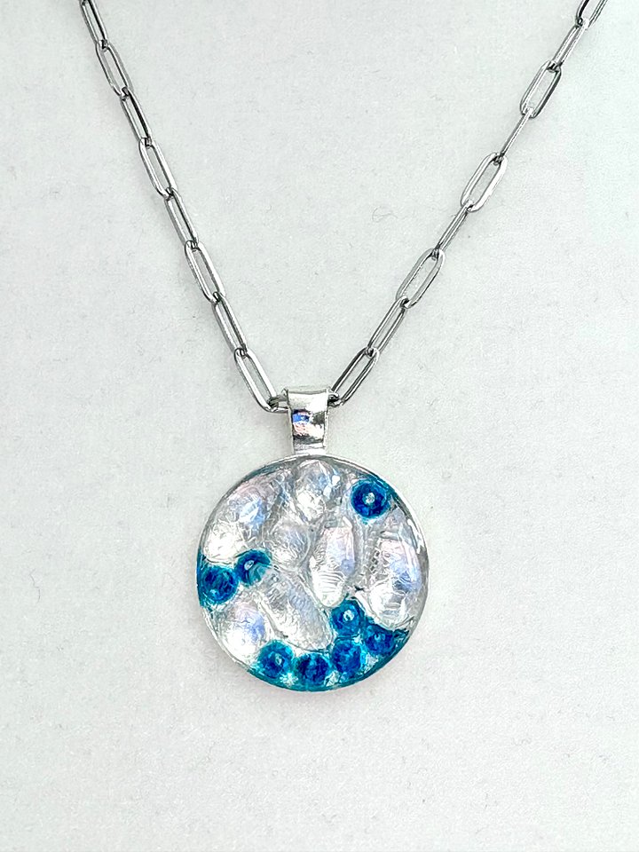 MFD-00293 | Frosted Window Pendant Necklace | Dark Blue | Stainless Steel Paperclip Chain | Handmade Jewelry by Monique Faella Designs™ product image (2)