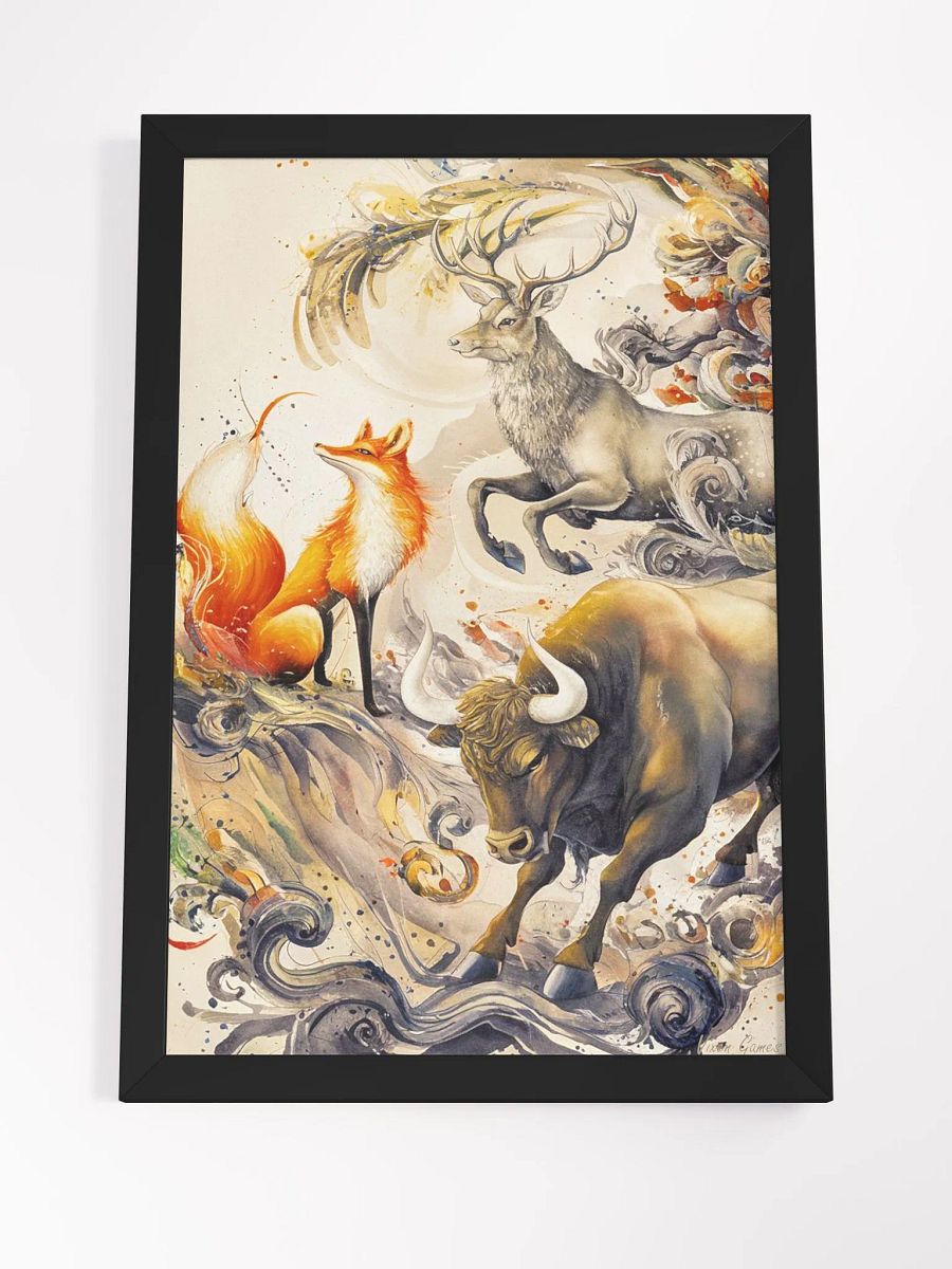 Framed Magical Dream Vixen Stag and Bull Art Print product image (11)