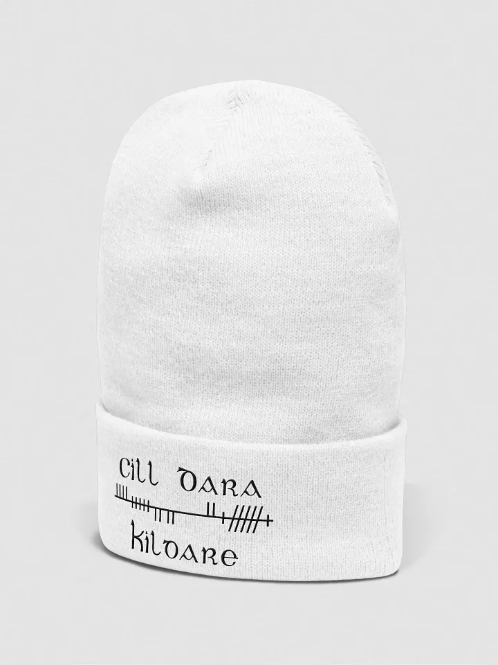 Kildare/Cill Dara Orthodox Style Ogham, white with black, embroidered Cuffed Beanie product image (2)