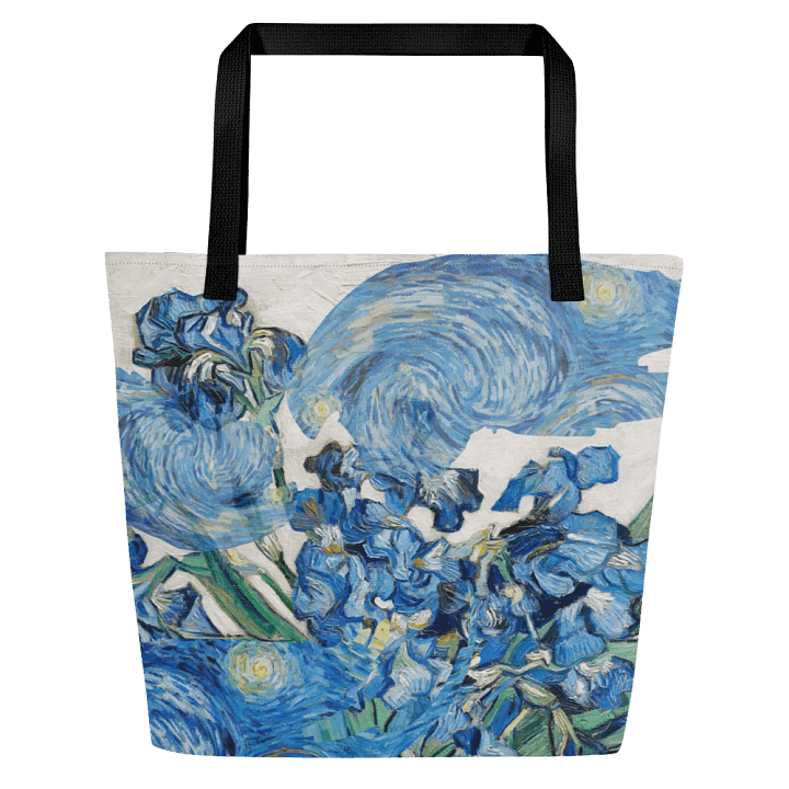 Big printed tote bag with Van Gogh inspired irises and starry night  design product image (1)