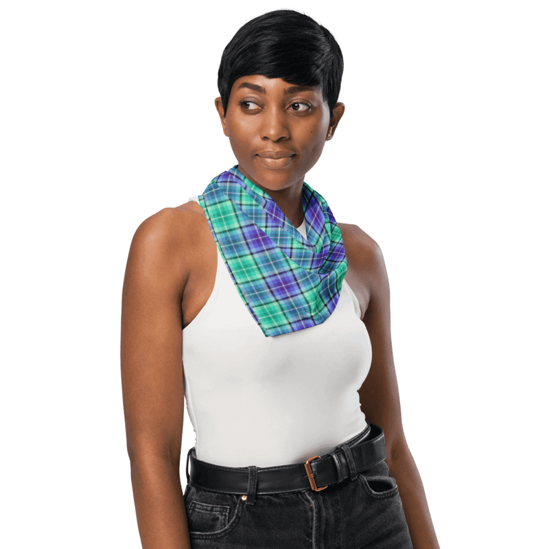 Bright Green and Purple Plaid Bandana product image (3)