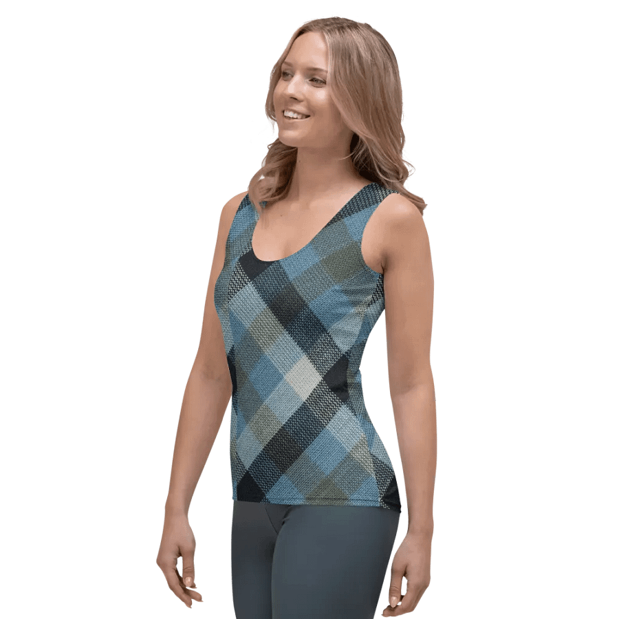 ALL-OVER PRINT BLUE WHITE AND BLACK CHECKERED PATTERN VINTAGE CHECKERED WOMEN'S TANK TOP product image (3)