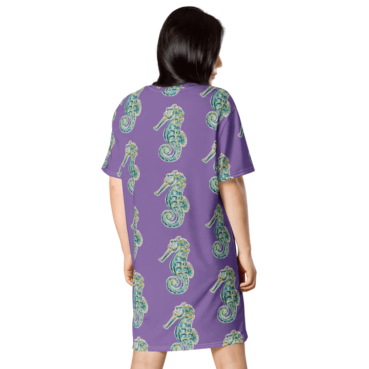 Women's | Ocean Majesty | Painted Seahorse | T-Shirt Dress | Coastal Oversized Dress | Ocean-Inspired Casual Style | Ce Soir Background product image (2)