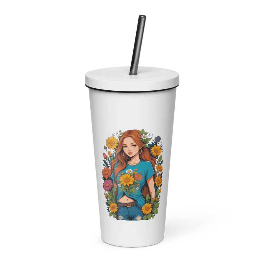 Bloomcore Flower Girl 20 oz Tumbler Cup - White - Insulated Tumbler with a Straw - v1 product image (1)