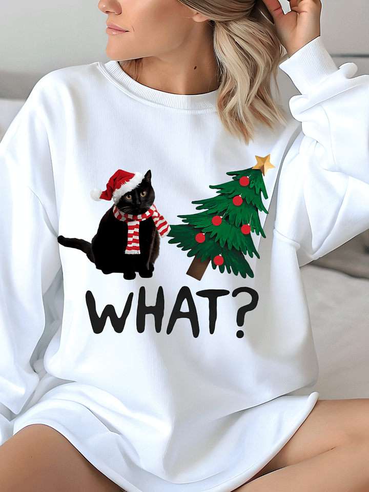 WHAT?" Cat Christmas Sweatshirt | Premium Cozy Crewneck product image (1)
