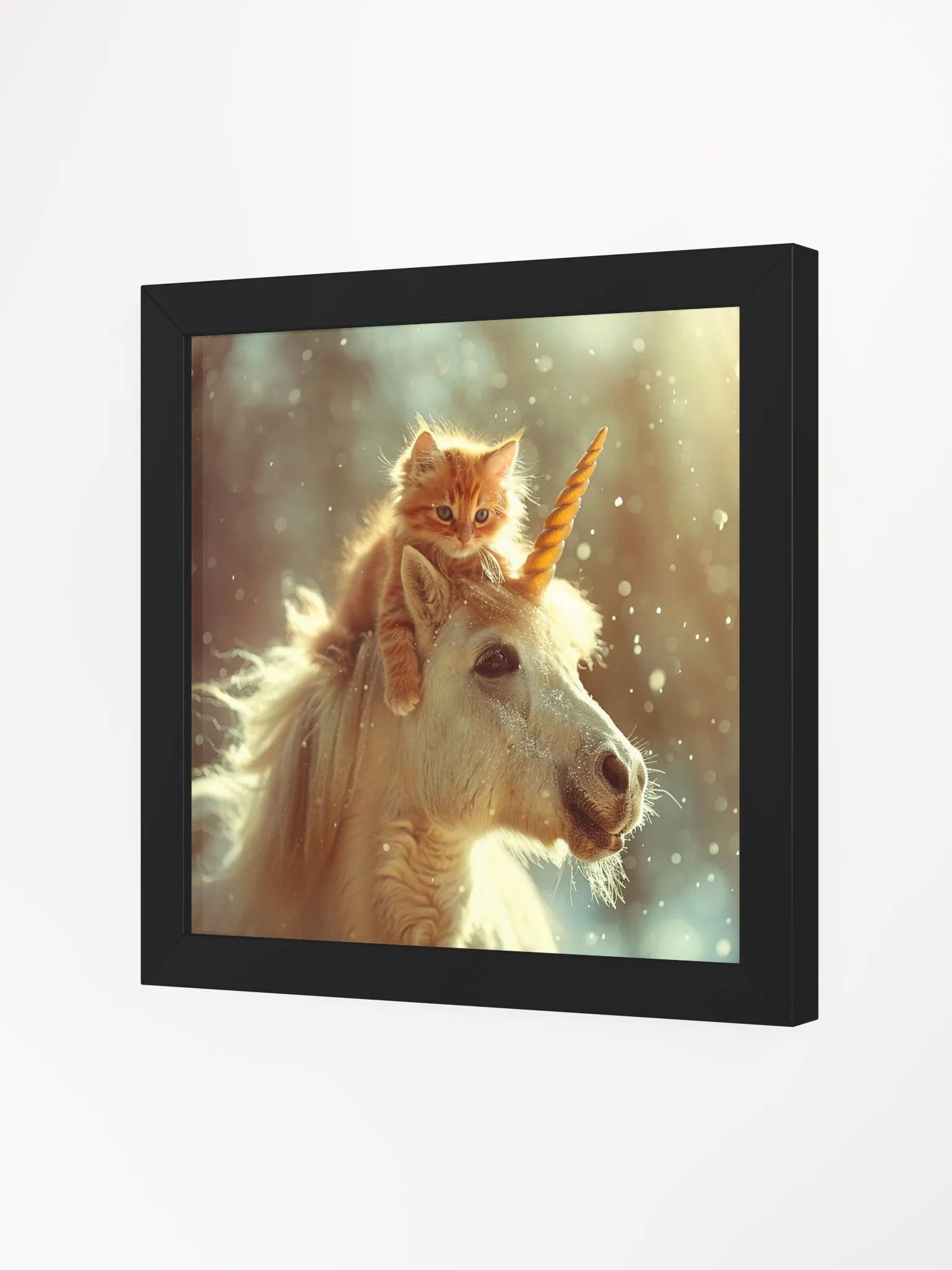 Cute Orange Kitten Riding a Unicorn Framed Wall Art product image (2)