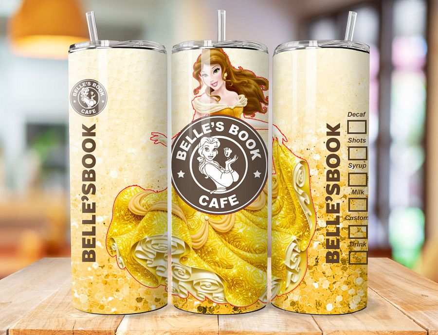 Belle's Book Cafe 20 oz Stainless Steel Tumbler – Beauty and the Beast Design product image (1)