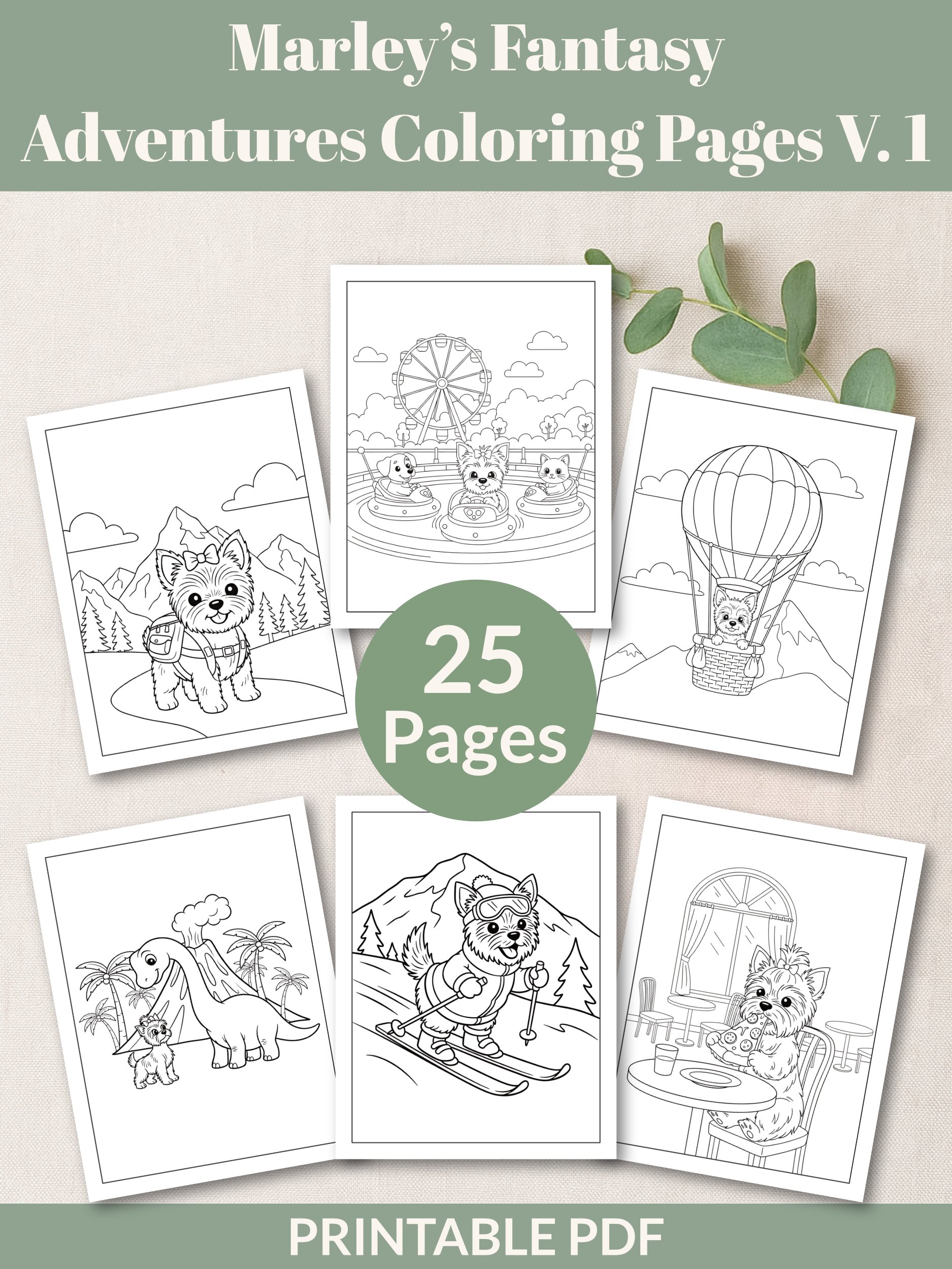 Printable Cute Yorkie Dog Fantasy Adventures Coloring Pages Volume 1 – 25 Fun Designs product image (1)