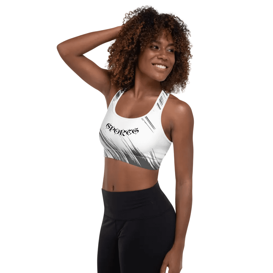Black and white abstract style with Sports Quoted-All-Over Print Padded Sports Bra. product image (3)