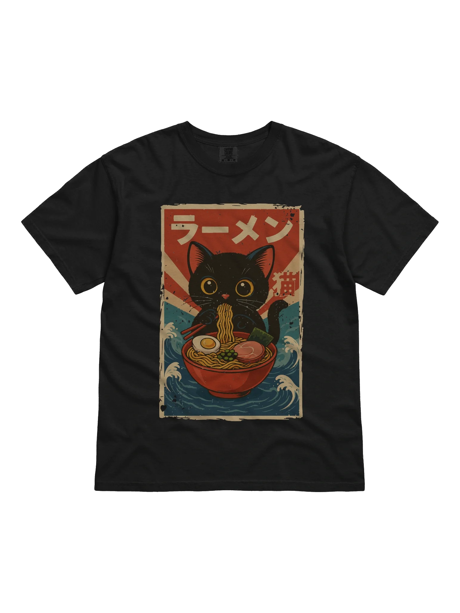 Black Cat Ramen Wave Striking Retro Japanese Style T-shirt product image (2)