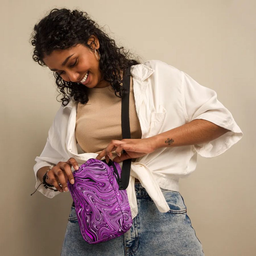 Utility Crossbody Bag - Purple and White Fluid Swirls product image (4)
