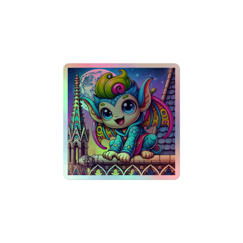 Rainbow Chibi Gargoyle Sticker – Colorful Guardian product image (1)