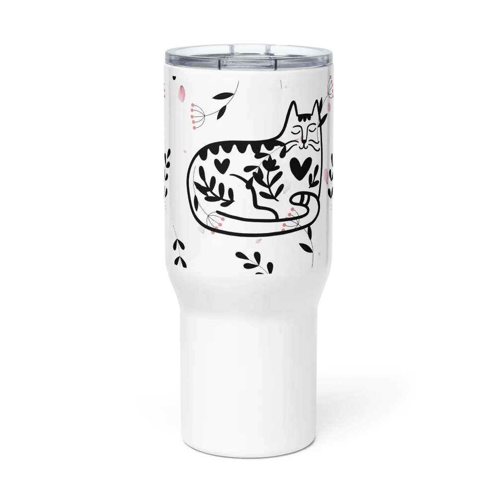 Whimsical Folk Art Cat Love Travel Mug|Housewarming Birthday Gifts Cute Mug product image (1)