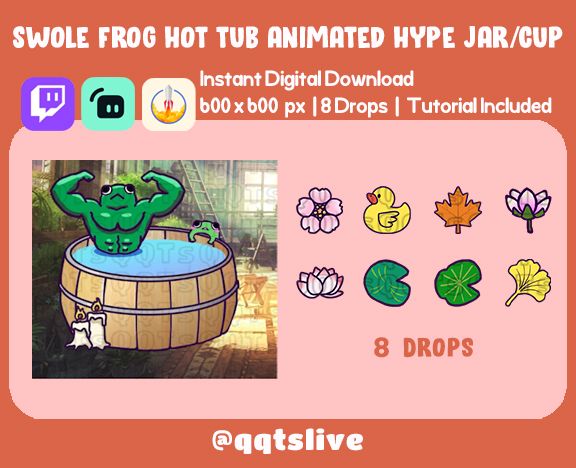 ANIMATED SWOLE FROG Hot Tub Hype Jar - Stream Tip Cup / Jar - 2 Layers - 8 Bit Options - Set Up Tutorial Included product image (1)