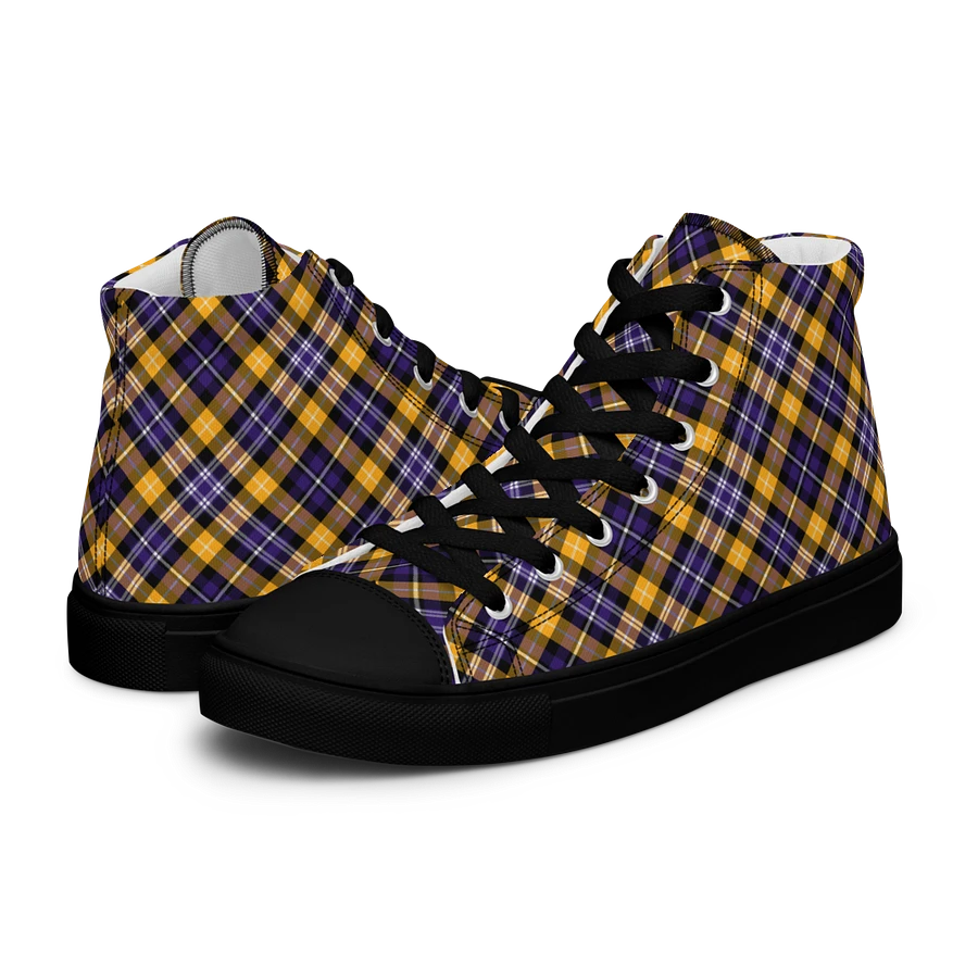 Purple and Yellow Gold Sporty Plaid Men's High Top Shoes product image (8)