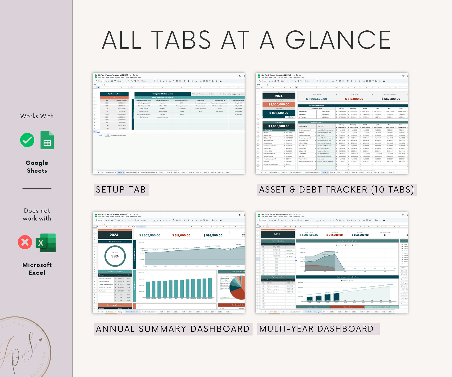 Net Worth Tracker Template, Multi-Year Dashboard Spreadsheet, Google Sheets Template, Net Worth Yearly Calculator, Investment Tracker product image (9)