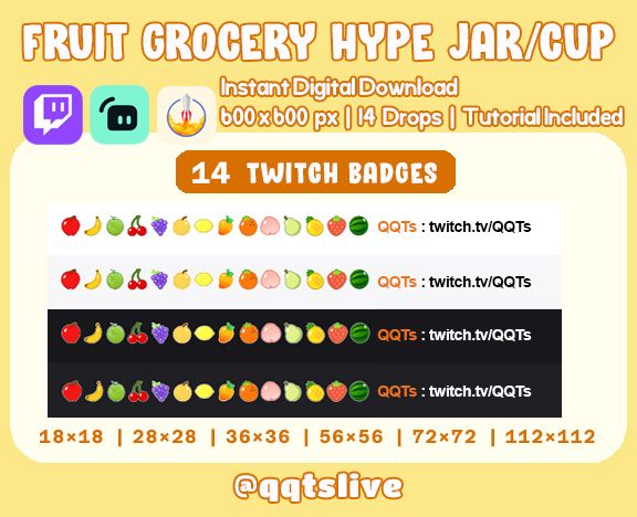 PASTEL GROCERY FRUIT Twitch Hype Jar - Stream Tip Cup + Sub Badges - 2 Layers - 5 Color Options - 14 Bit Options - Set Up Tutorial Included product image (3)