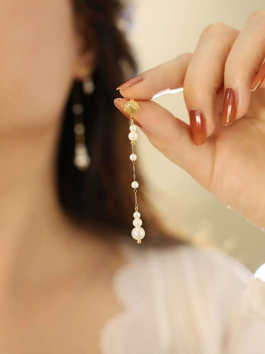 Shell & Pearl Drop Earrings | 18K Gold Plated product image (4)