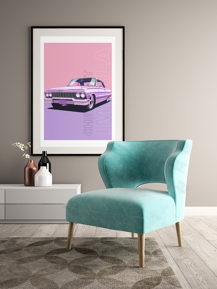 Vintage Chevrolet Impala Poster, Classic American Car Print, Retro Auto Illustration, Muscle Car Enthusiast Gift, 1960s Automotive Art Decor product image (4)