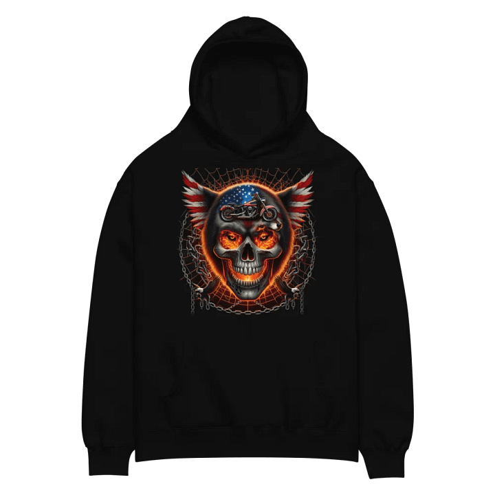 Flaming Skull Patriot Motorcycle Oversized Hoodie #27 product image (2)
