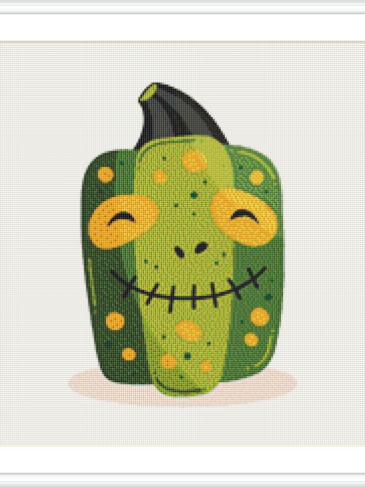 Charming Green Halloween Pumpkin Printable Cross Stitch Pattern product image (3)
