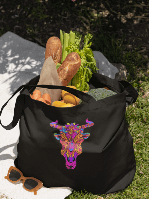 Neon Bull Skull - Eco-conscious Organic Cotton Tote product image (2)