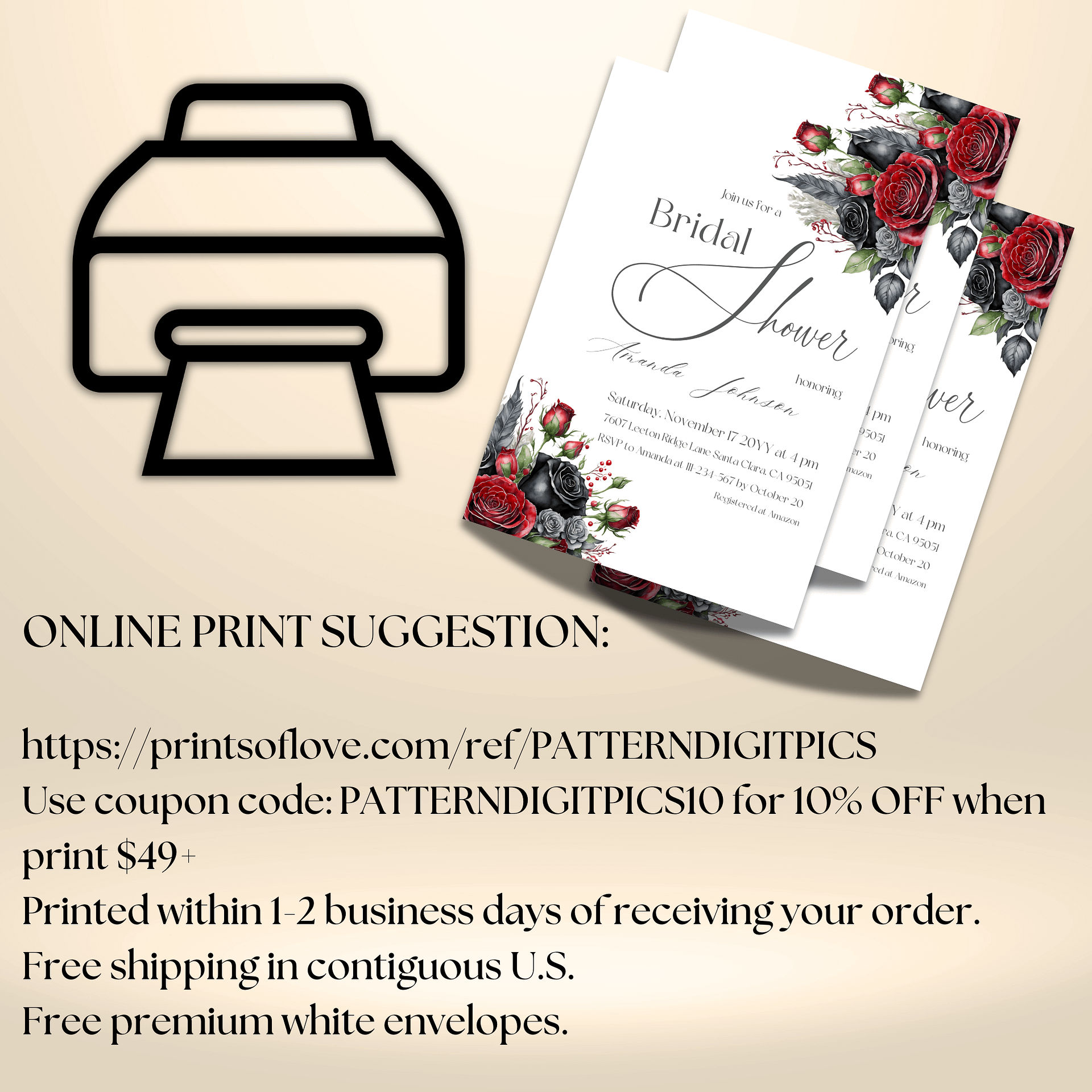 Dark Flowers Bridal Shower Invitation, Rustic Black Floral Wedding Shower Invite Canva Template, Printable Garden Party, Digital Download product image (10)
