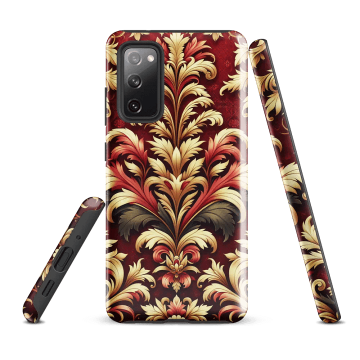 Tough Phone Case for Samsung® - Red Gold and Brown Rococo Damask Floral Pattern product image (1)
