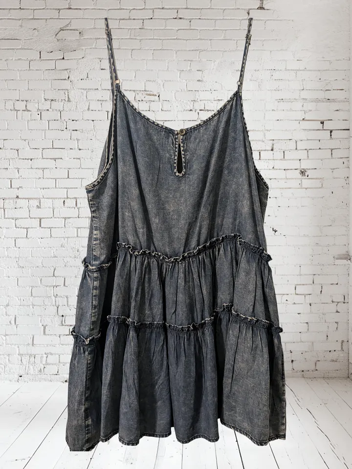 L Dark Denim Ruffle Tank with Keyhole Back product image (2)