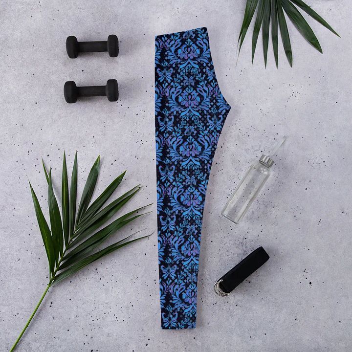 Ladies comfortable leggings in blues morocan design black design for those that like the unusual. product image (2)