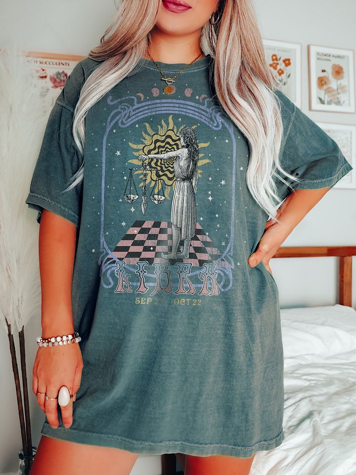 Libra Zodiac Sign Tee | Art Nouveau-Style Grunge Streetwear T-Shirt for September 23 to October 22 Birth Months product image (1)