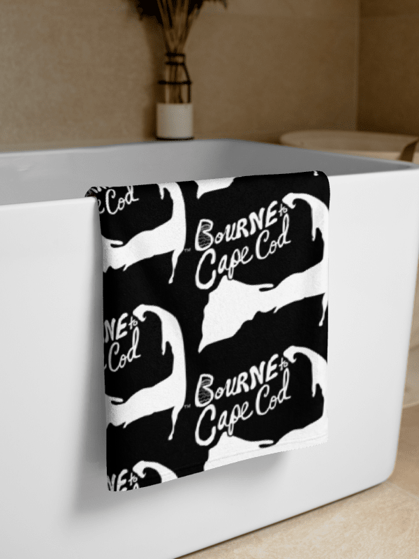 BOURNE to Cape Cod™ | Coastal Classic Beach Towel | All-Over Logo Print | Vibrant Colors for Salty Souls | White Logo on Black product image (2)