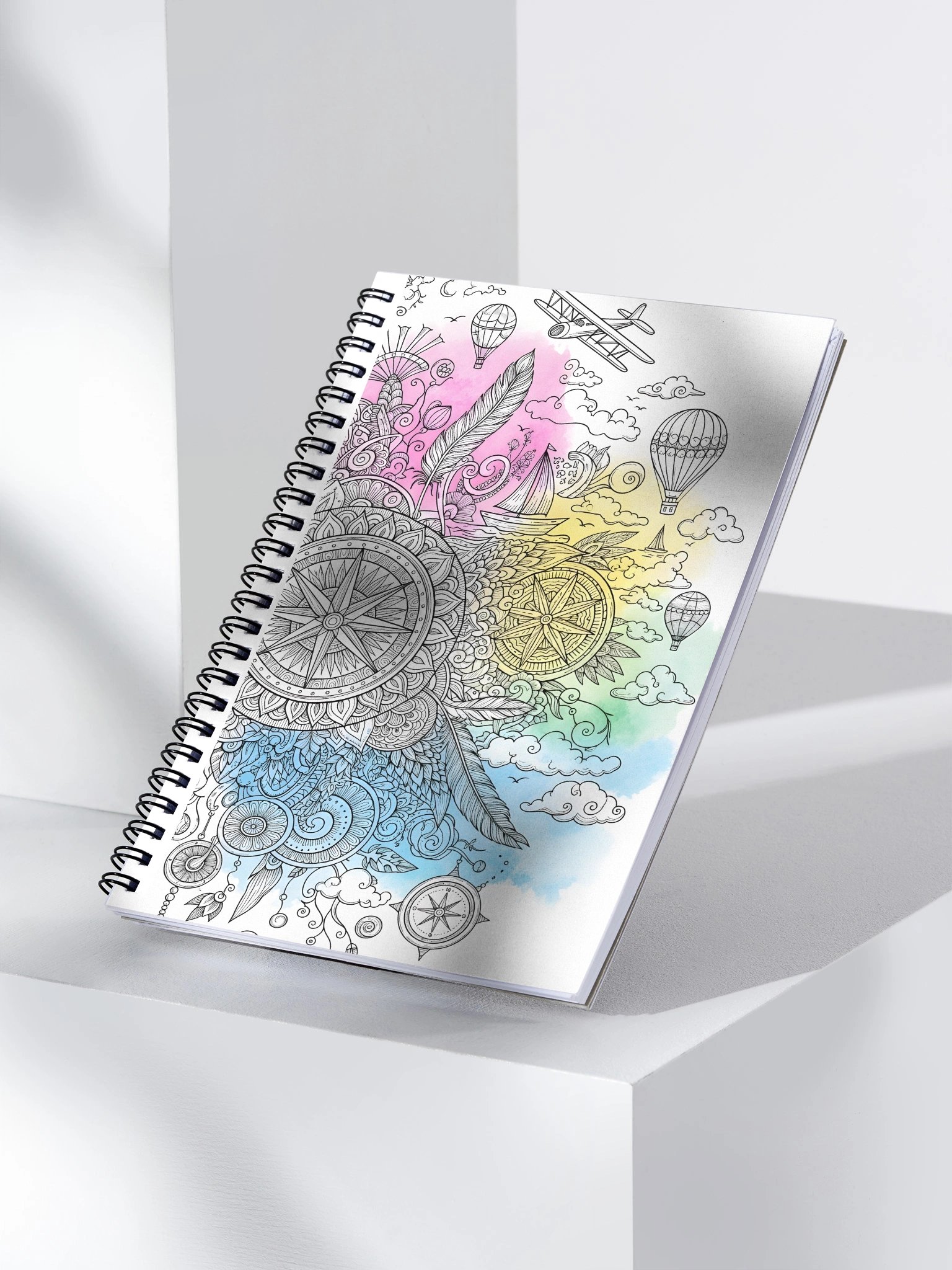 Boho Watercolor Compass and Travel Doodle Notebook product image (3)