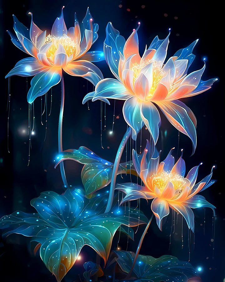 Neon Natura: Illuminated Aquatic Flowers Art Print Matte Poster product image (1)