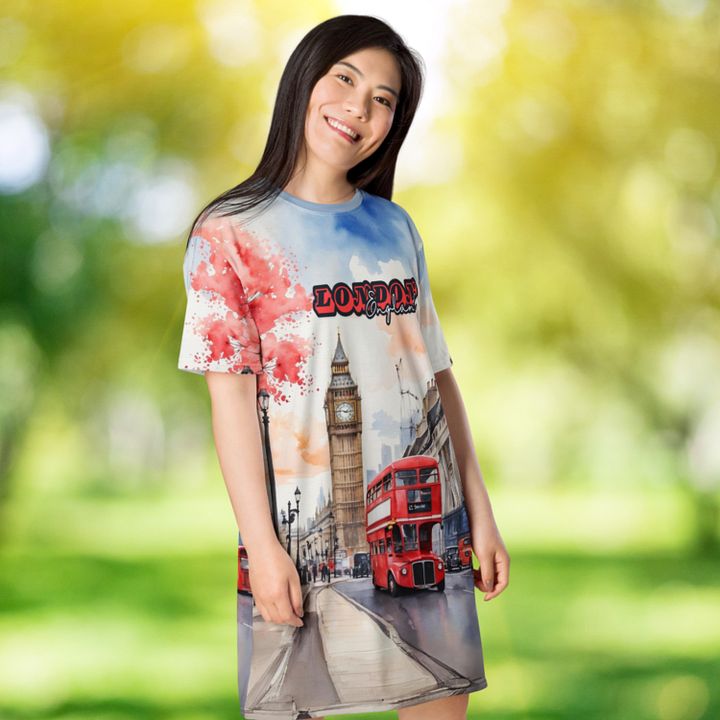 London England Watercolor All Over Print T-shirt Dress product image (1)