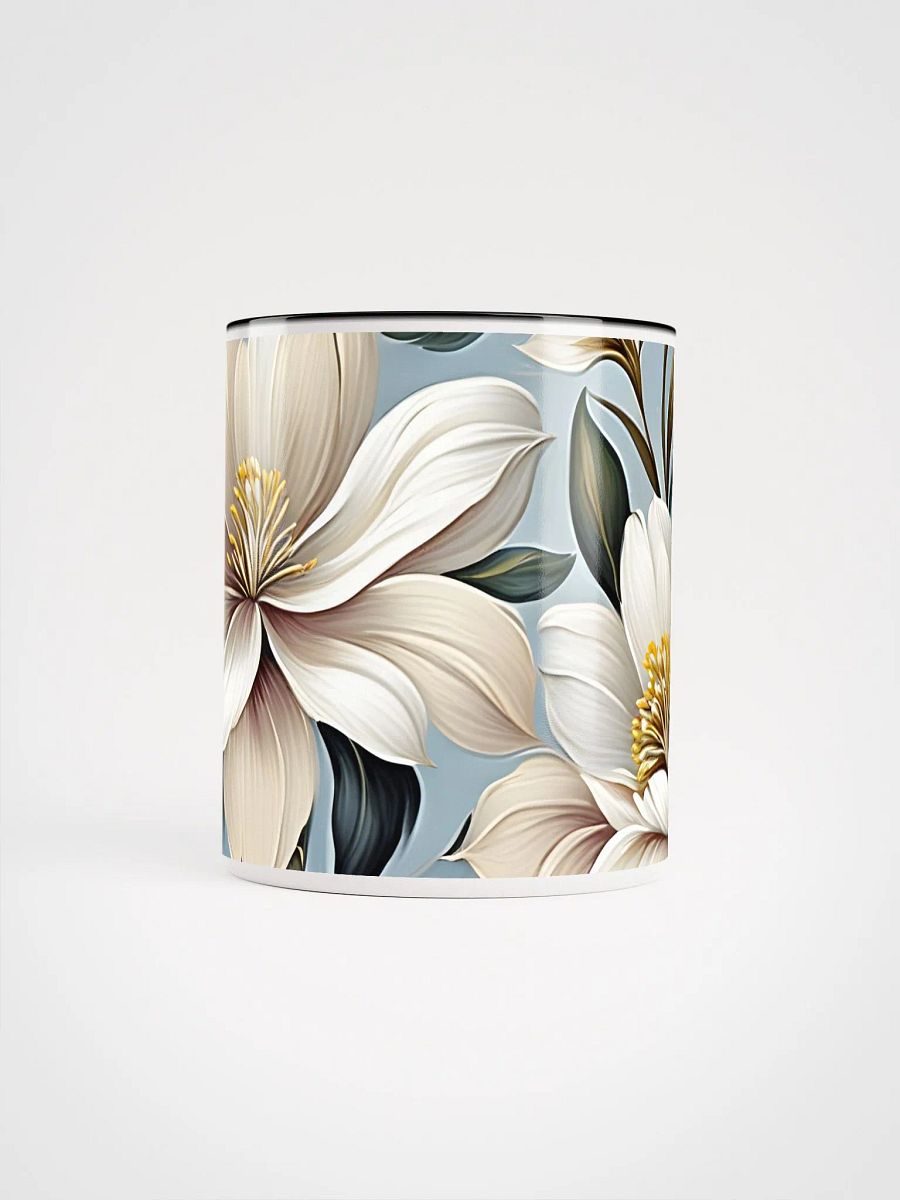 Coffee Mug with Color Inside - White and Beige Flowers on Light Blue product image (4)