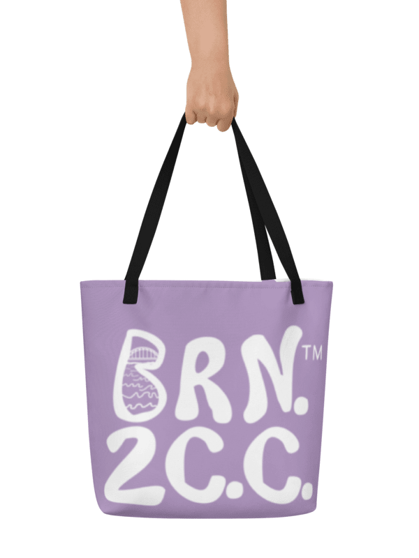 BRN.2C.C.™ | Large Tote Bag with Pocket | Coastal Classic | All-Over Logo Print | White Logo on East Side Lavender product image (1)