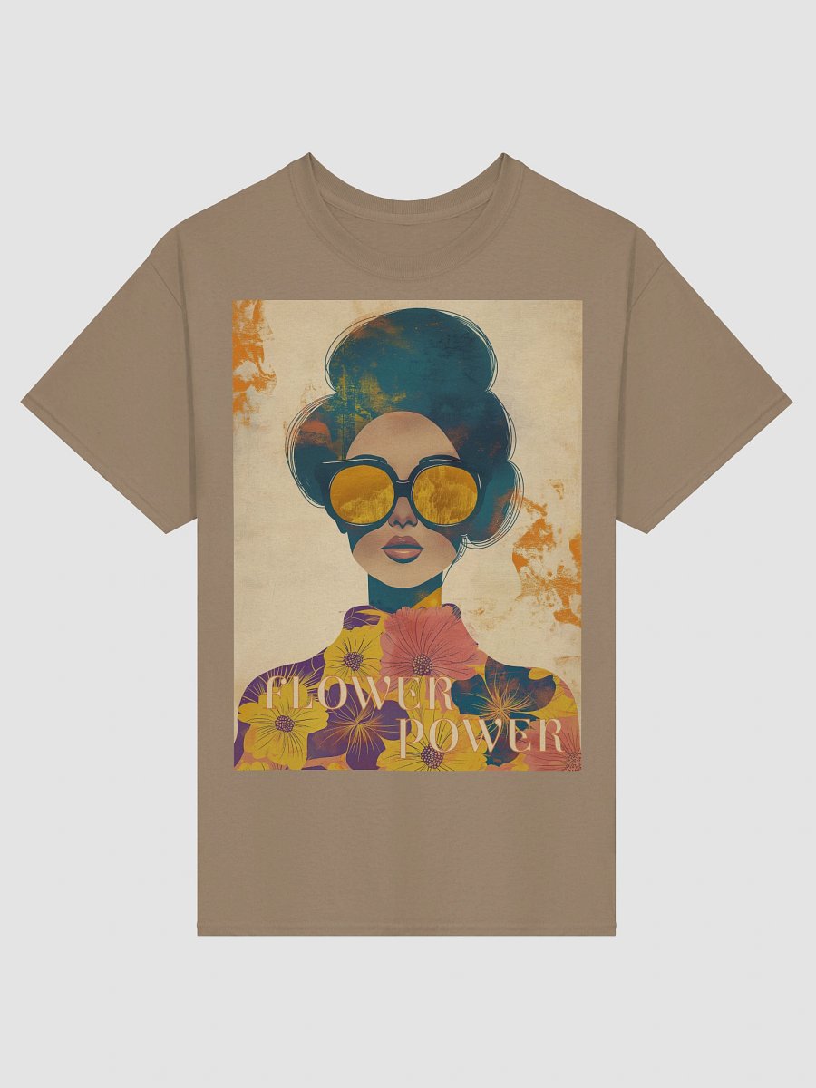 Flower Power Retro T-Shirt – 60s Collage Art with Woman in Sunglasses product image (1)