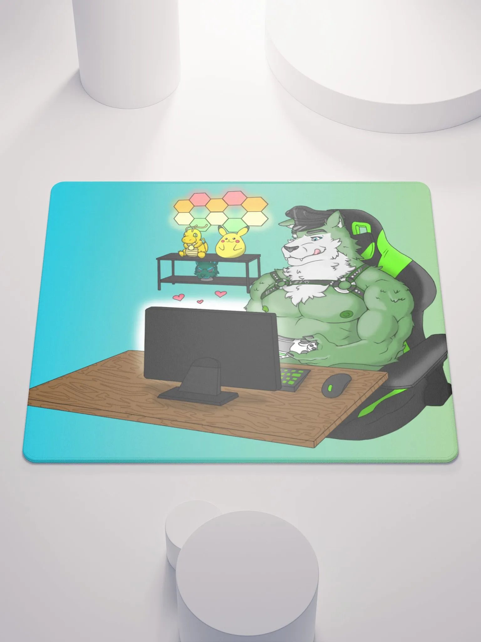 Cozy Wolf Dad Gaming Mouse Pad (Teal / Left) product image (1)