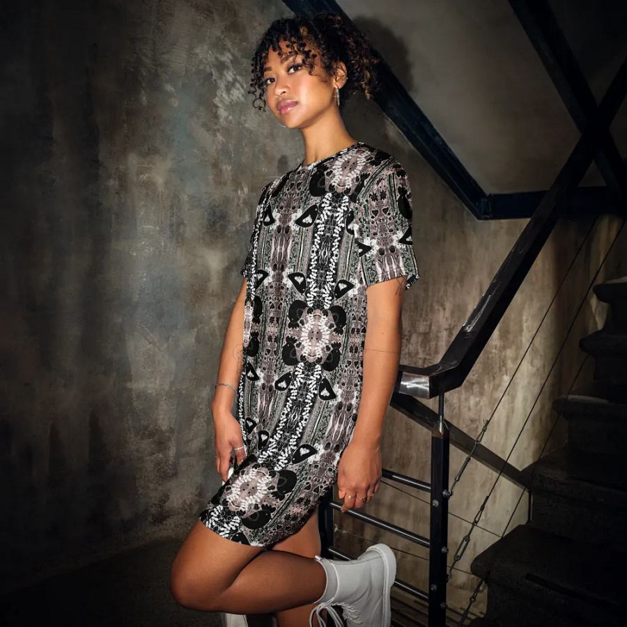 Abstract Floral Birds Ladies T Shirt Dress product image (1)