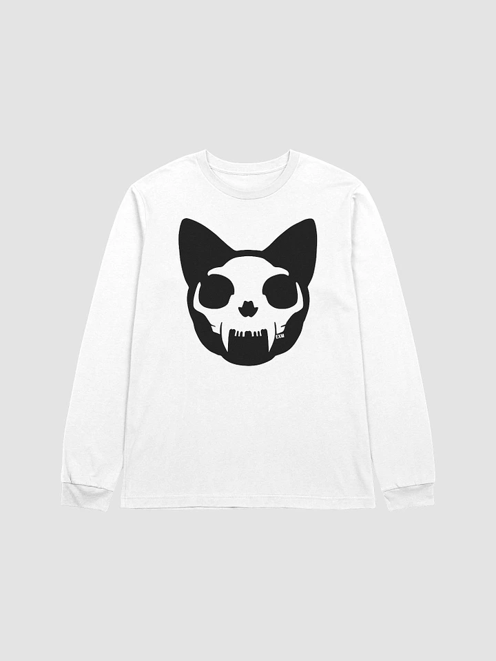 Cat Skull Long Sleeve Shirt (Black on White) product image (1)