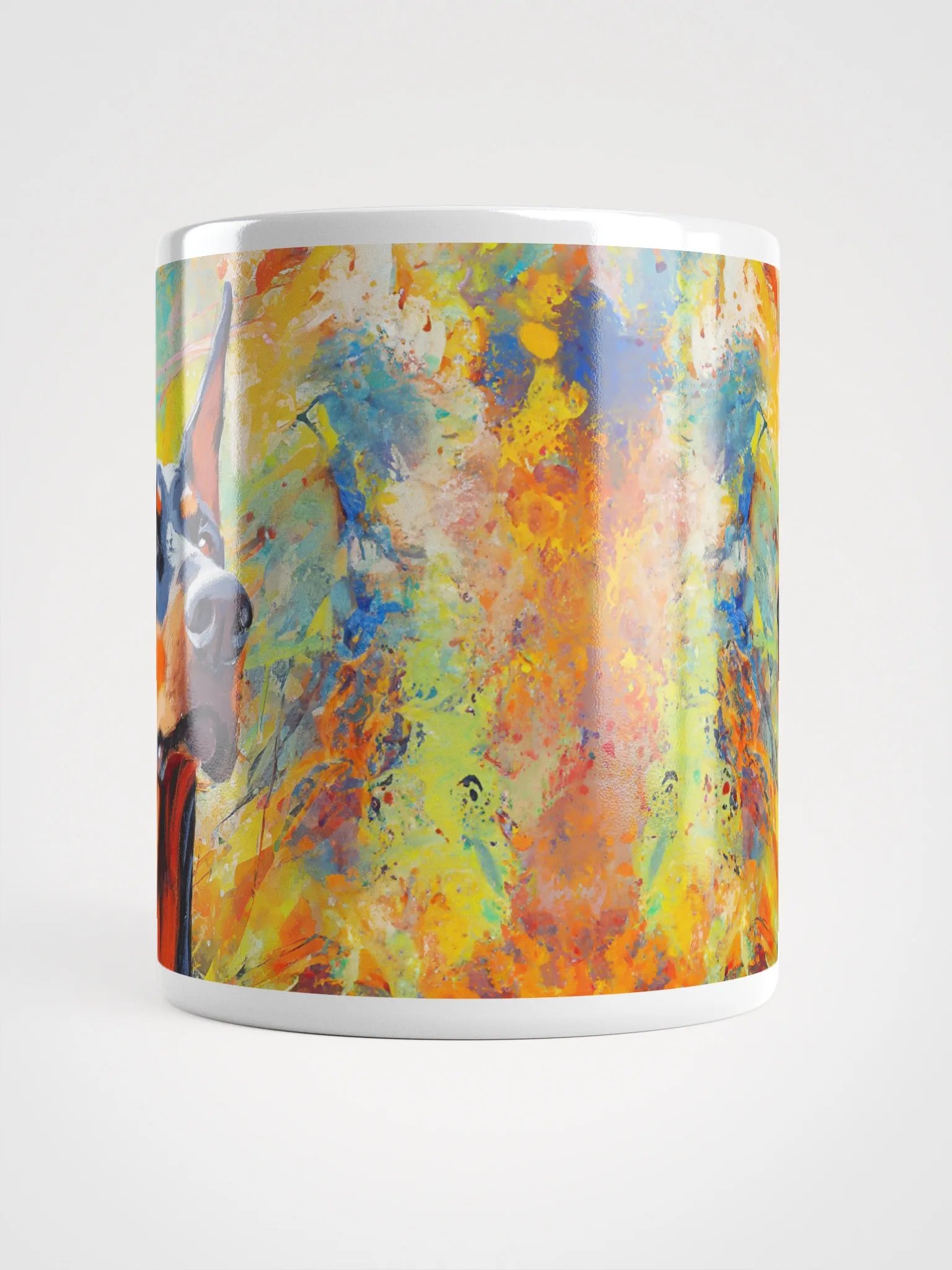 Doberman Oil Painting on Colorful Abstract Background Coffee Mug product image (5)