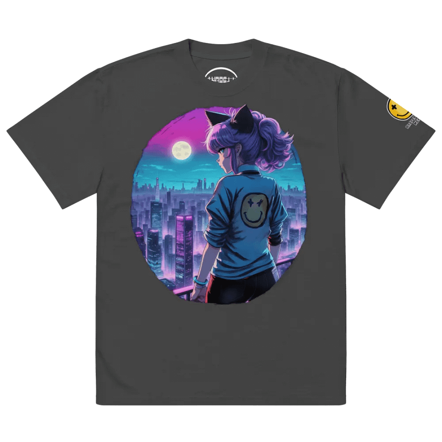 Anime Catgirl Rooftop (AS Colour Premium Oversized Faded T-Shirt) product image (5)