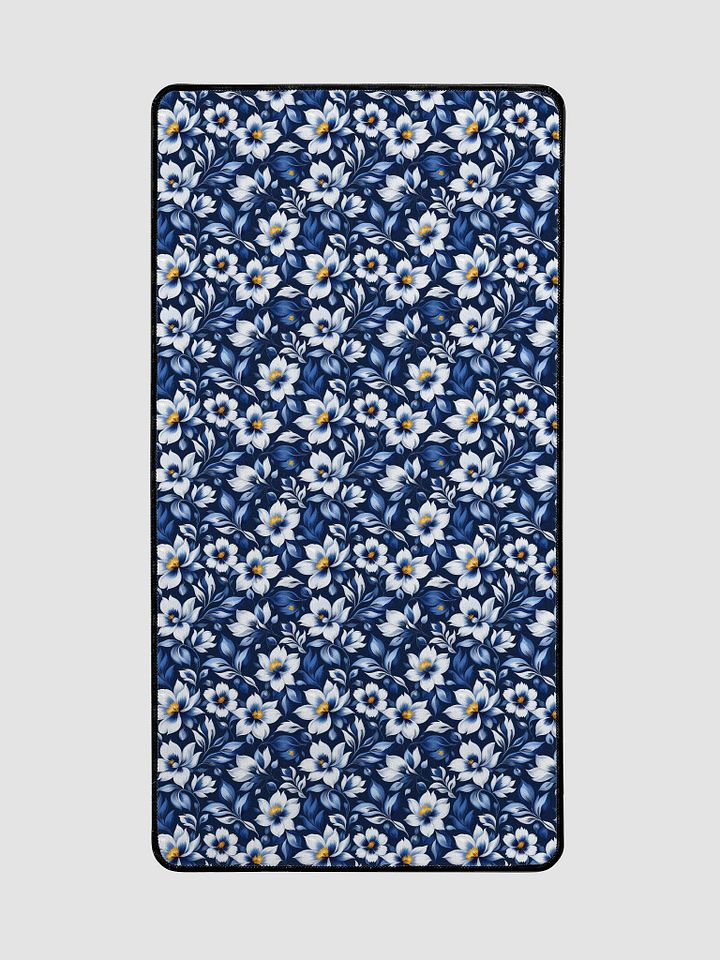 Desk Mat (31.5x15.5 inches) - White and Blue Floral Pattern product image (2)