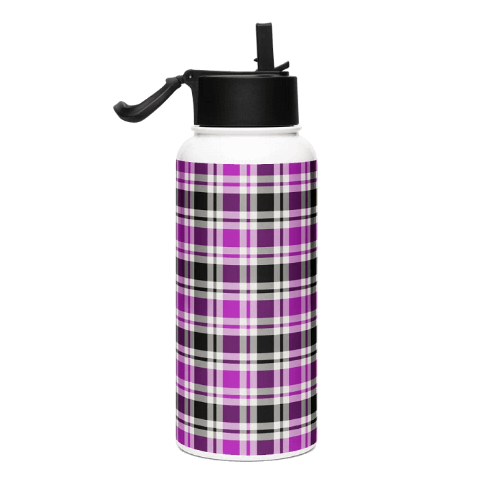 Purple, Black and White Plaid Water Bottle product image (1)