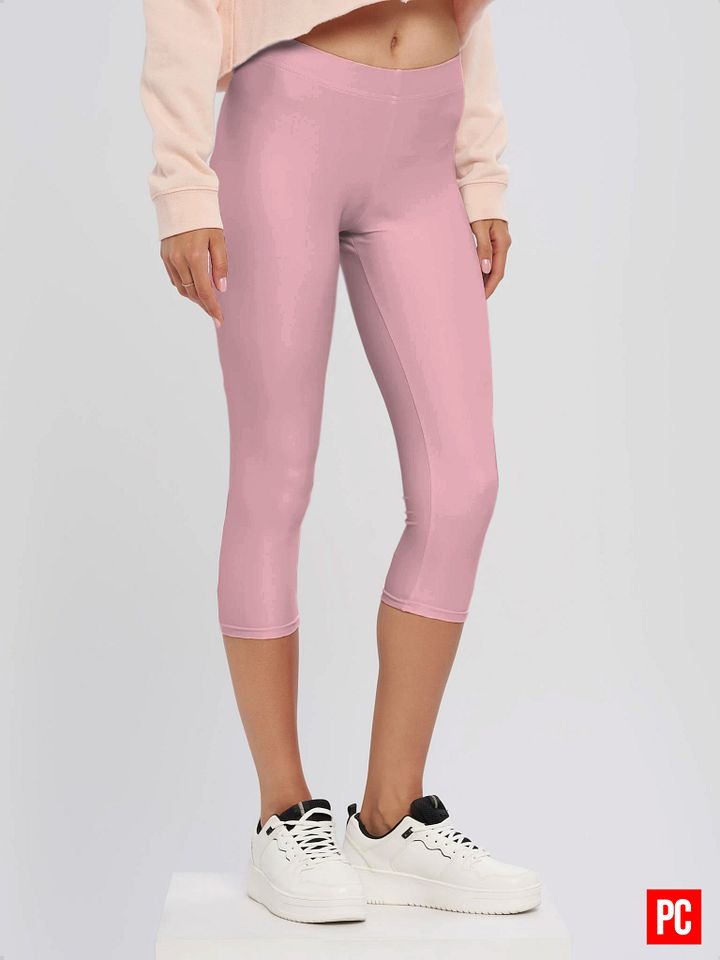 Plain Color Pink Capri Leggings product image (2)
