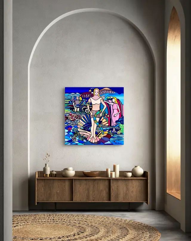 Acrylic on canvas - 70 cm X 70 cm - available for purchase  #ArtCollector   #HighEndArt   #LuxuryArt   #ContemporaryArt   #ArtInvestment  #BotticelliRebirth, #DivineFeminine)