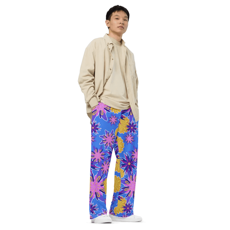 Fanciful Flowers On Powder Blue Wideleg Pants product image (3)