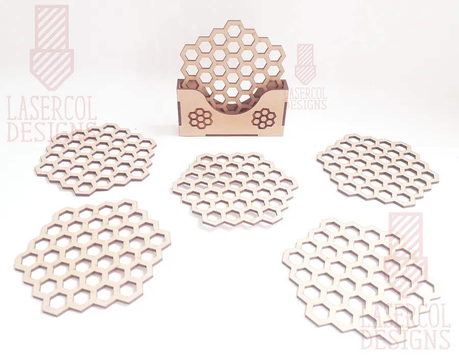 Honeycomb Coasters (6) Set 3 - Laser Cut Files product image (2)